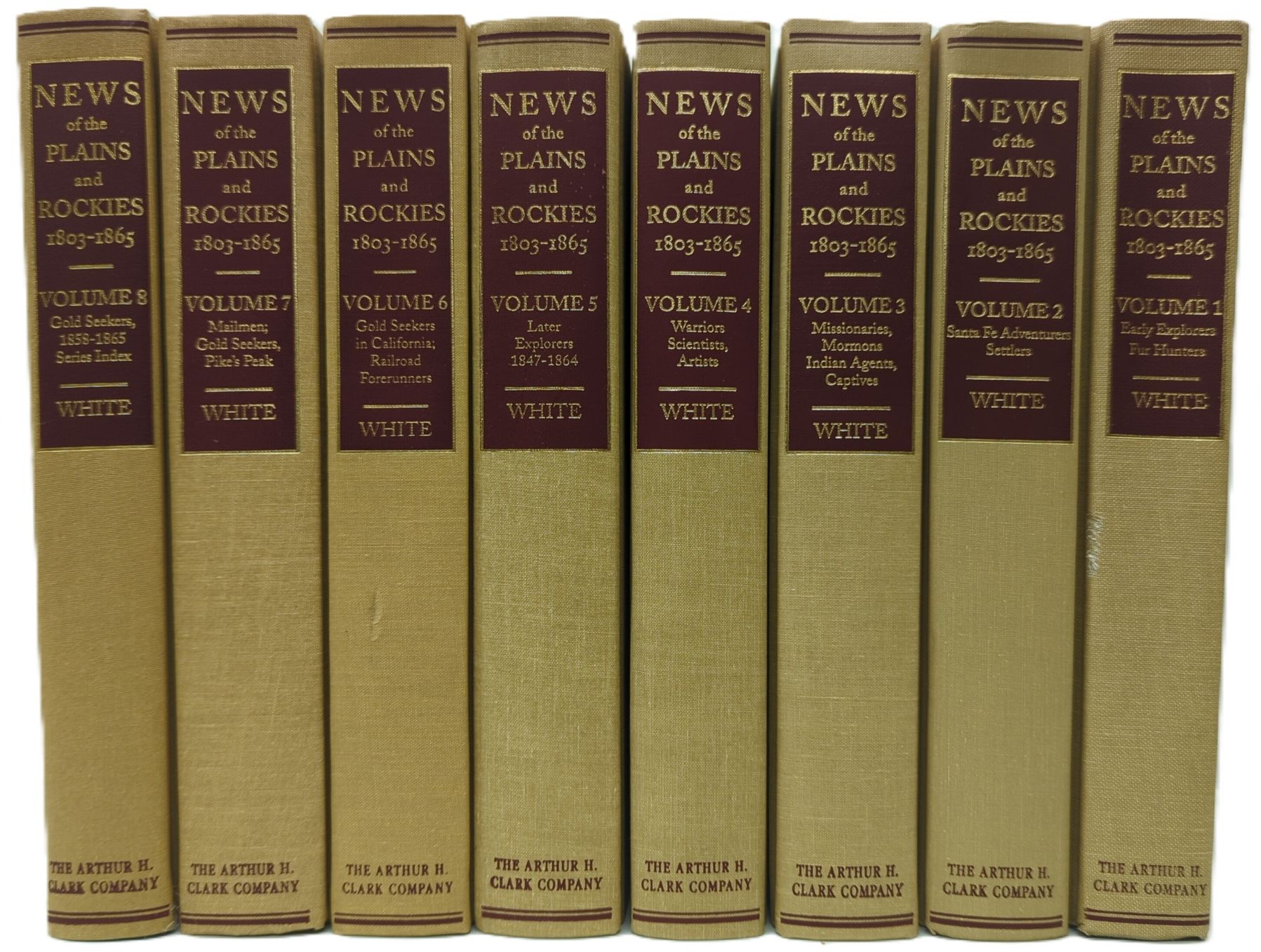 NEWS OF THE PLAINS AND ROCKIES 1803-1865: ORIGINAL NARRATIVES OF OVERLAND TRAVEL AND ADVENTURE SELECTED FROM THE WAGNER-CAMP AND BECKER BIBLIOGRAPHY OF WESTERN AMERICANA. (8 VOLUME SET)