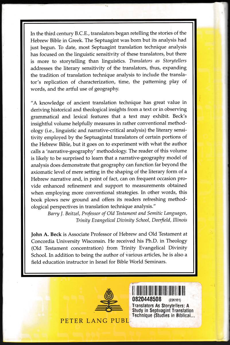 TRANSLATORS AS STORYTELLERS A Study in Septuagint Translation Technique