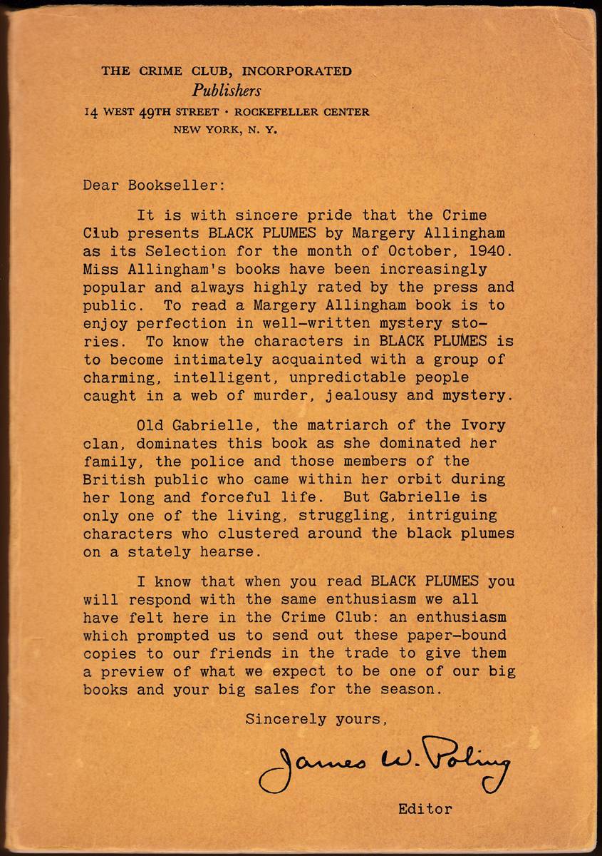 Image for BLACK PLUMES (ADVANCE READING COPY) BLACK PLUMES (ADVANCE READING COPY)