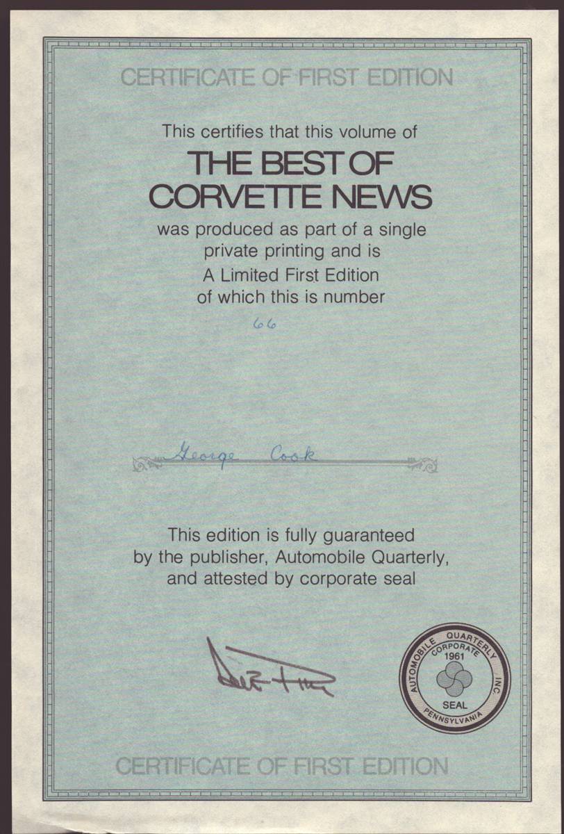 THE BEST OF CORVETTE NEWS A Nineteen Year Selection.1957-1976