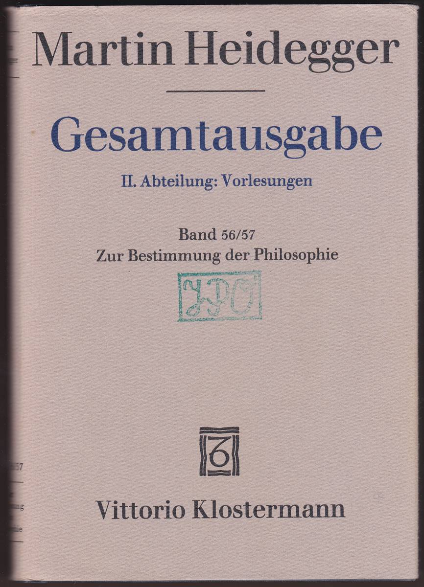 ZUR BESTIMMUNG DER PHILOSOPHIE II. Abteilung Vorlesungen