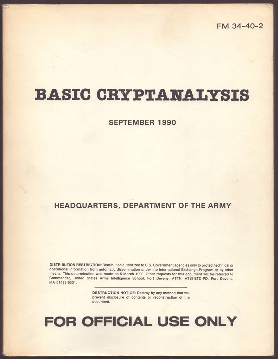 BASIC CRYPTANALYSIS Field Manual No 34-40-2